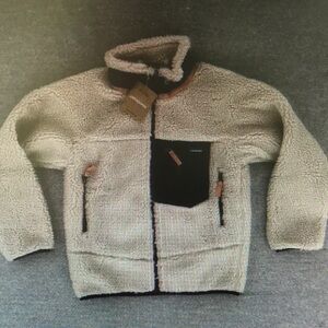 Cream Sherpa Fleece Jacket with Black Accents